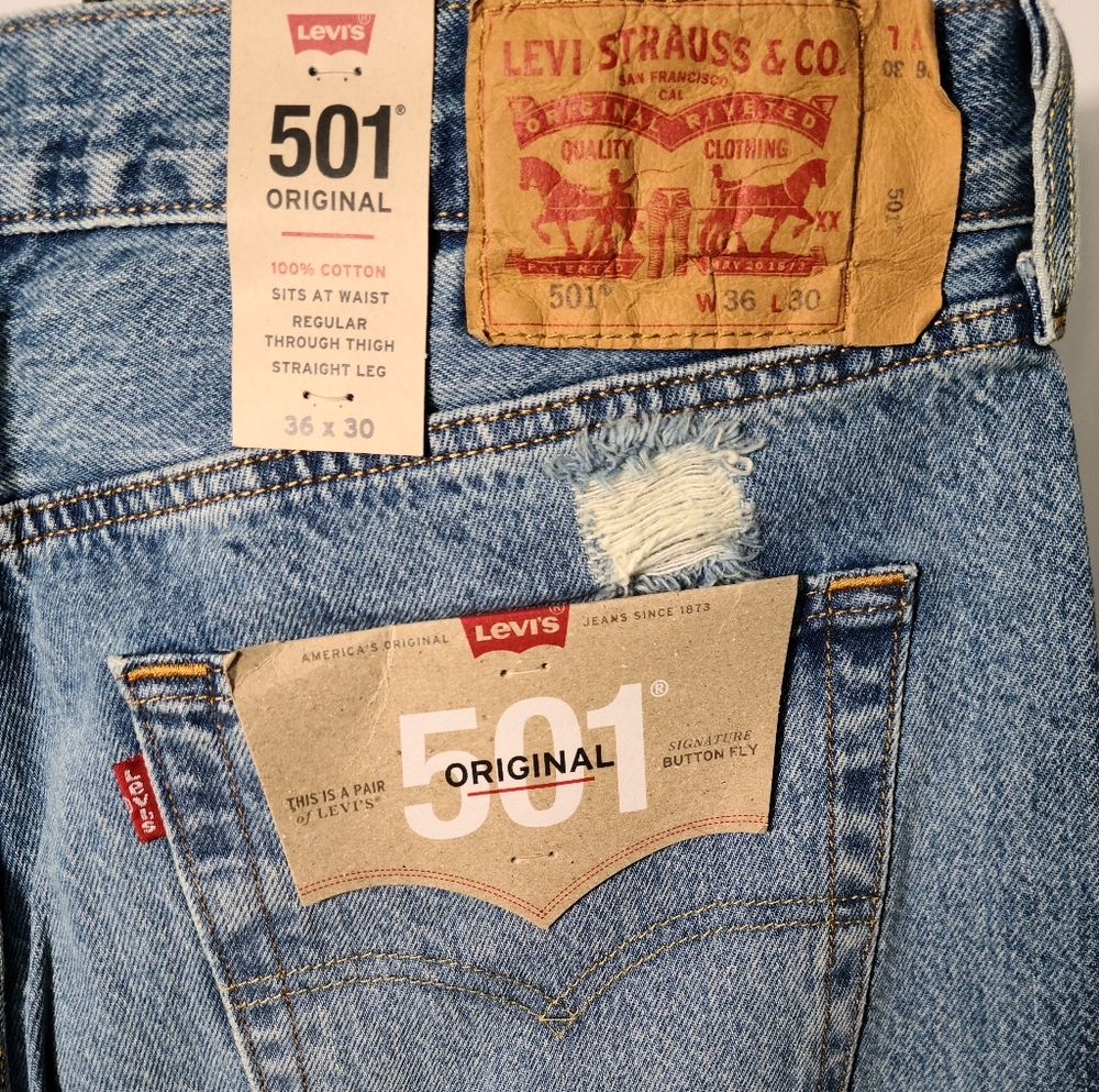 Levi's 501 Original Blue Jeans Men 36x30 NWT - Picture 3 of 3
